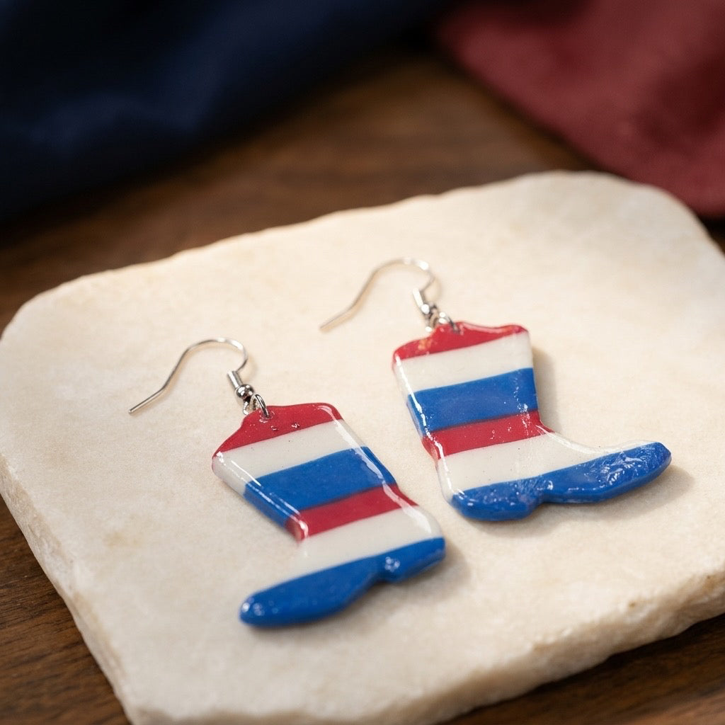 Patriotic Cowboy Boot Dangle Earrings – Lightweight, Hypoallergenic & Nickel Fre