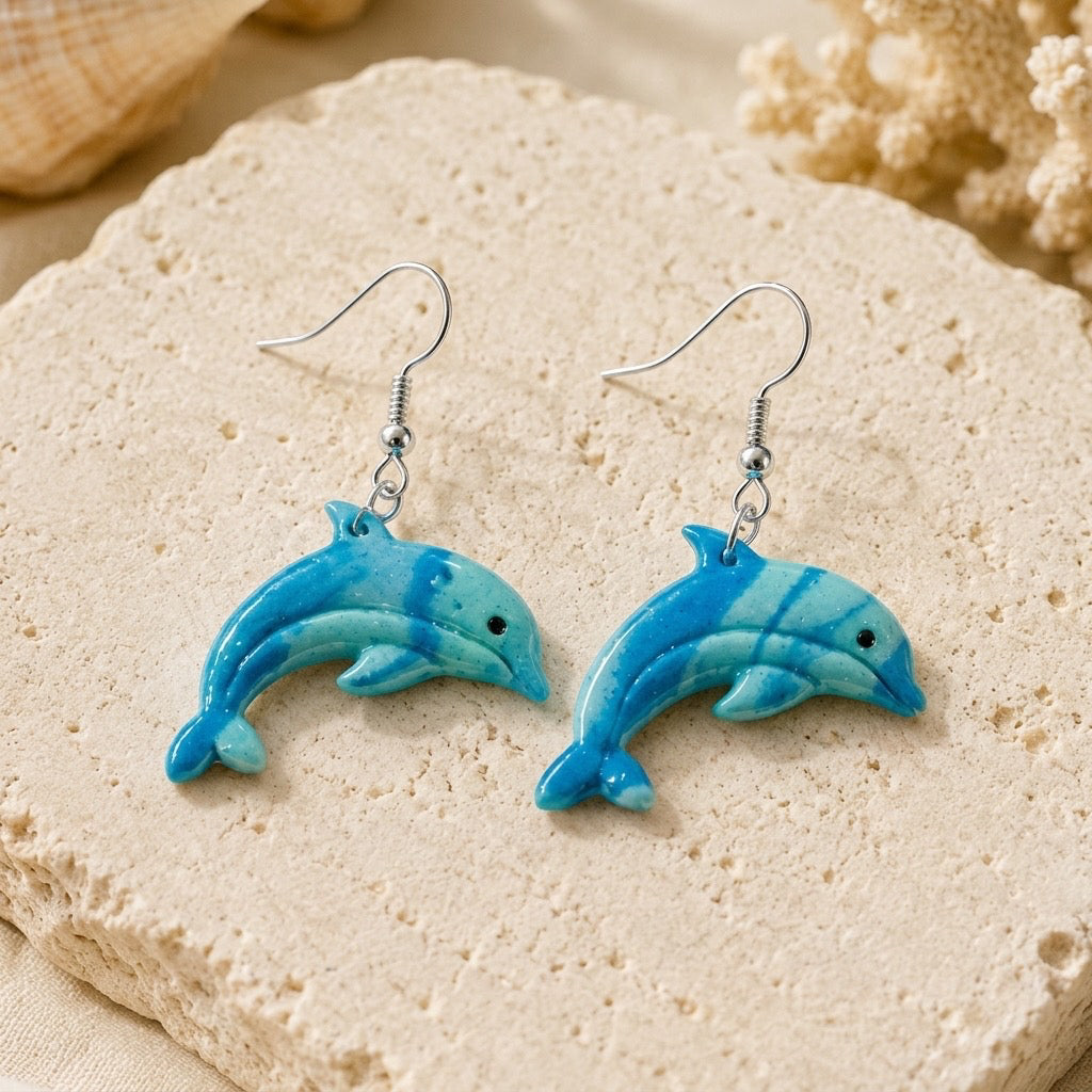 Coastal Dolphin Dangles – Handmade Ocean-Inspired Earrings