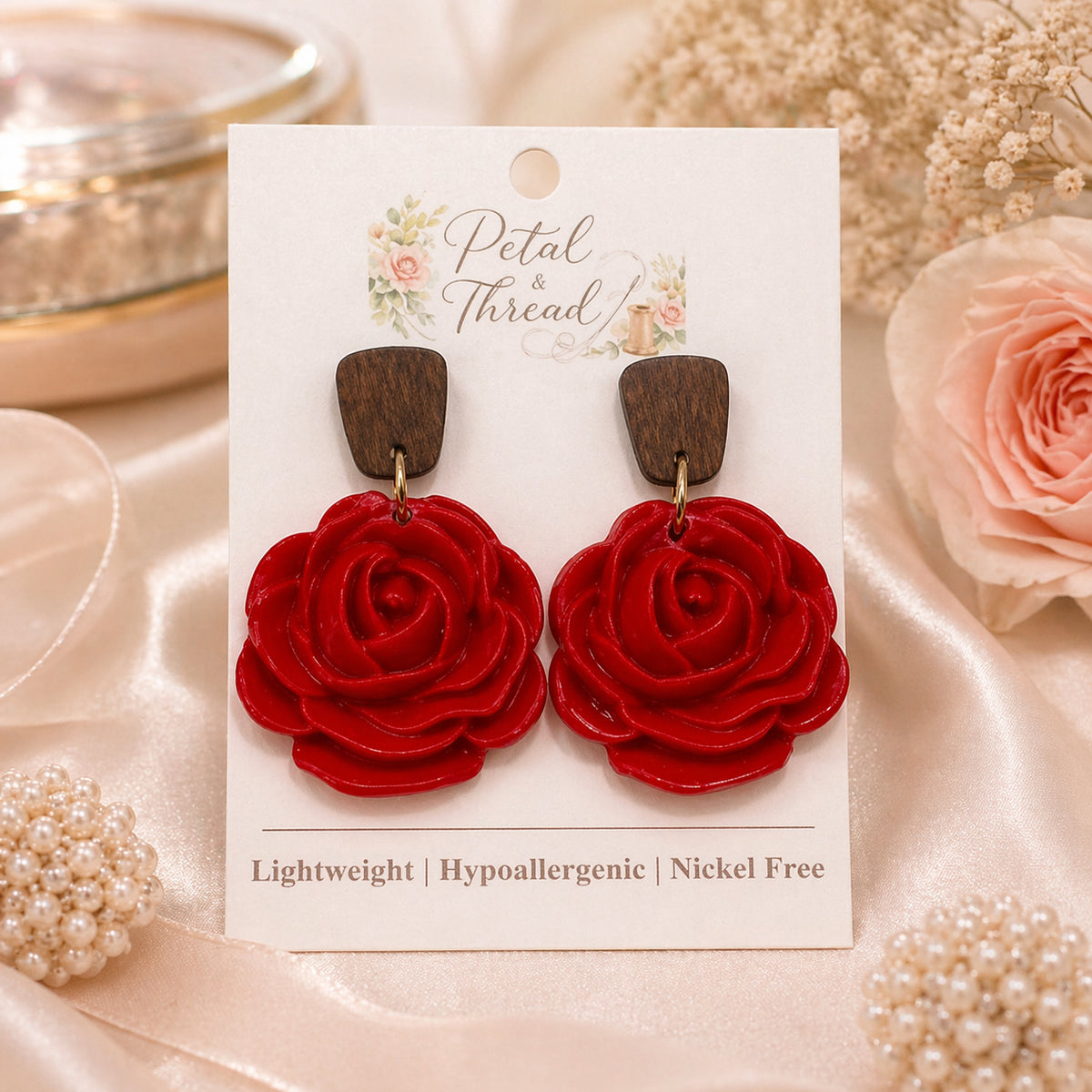 Red Rose Statement Dangle Earrings