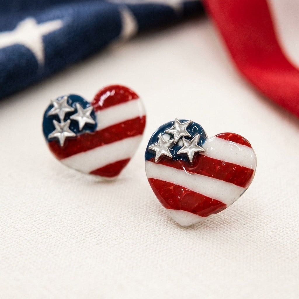 Patriotic Heart Stud Earrings