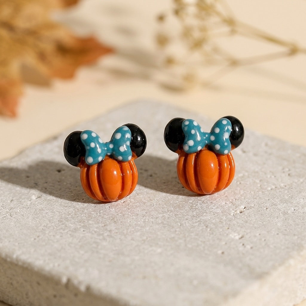 Pumpkin Mouse Bow Stud Earrings