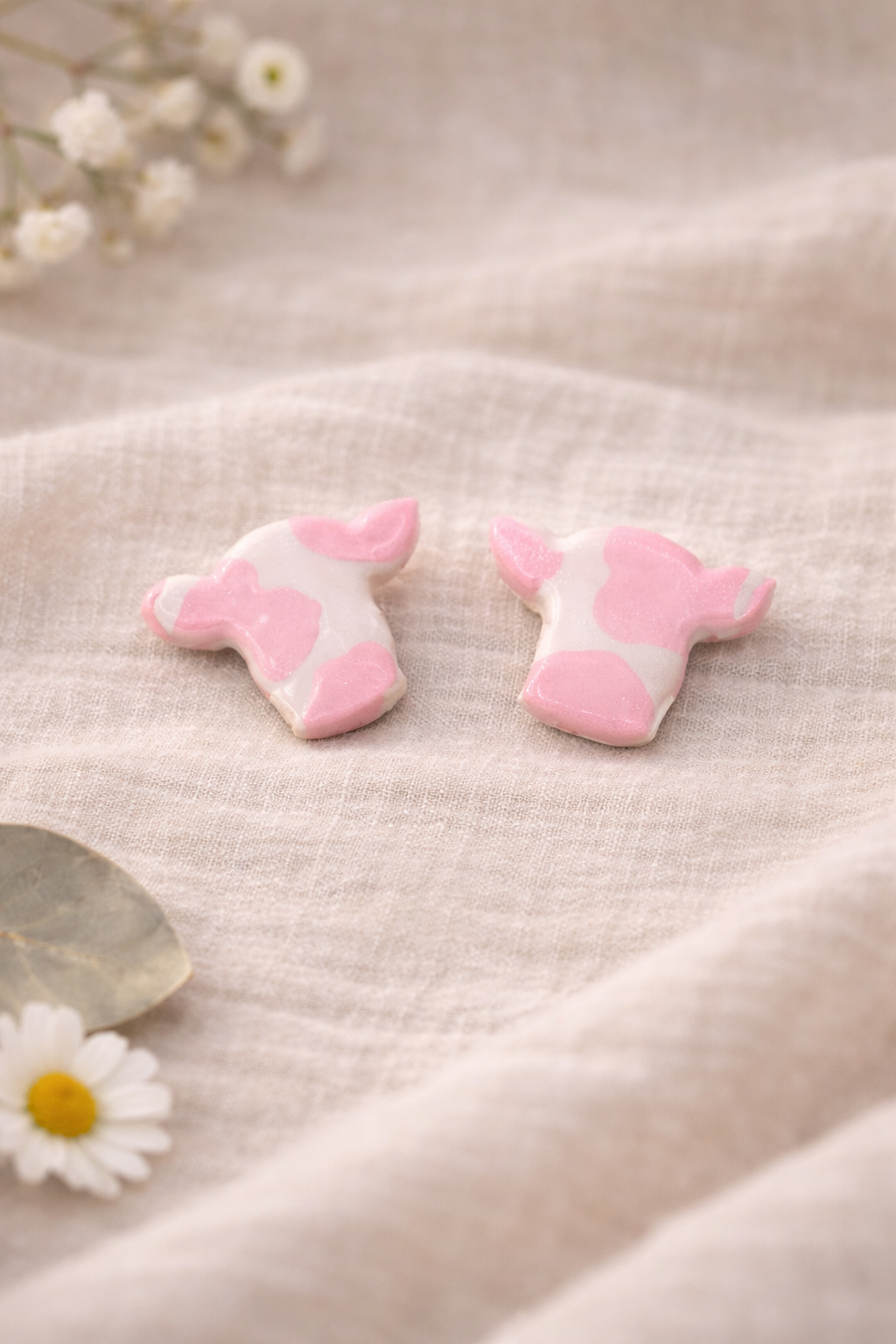 Pink Cowprint Cow Stud Earrings
