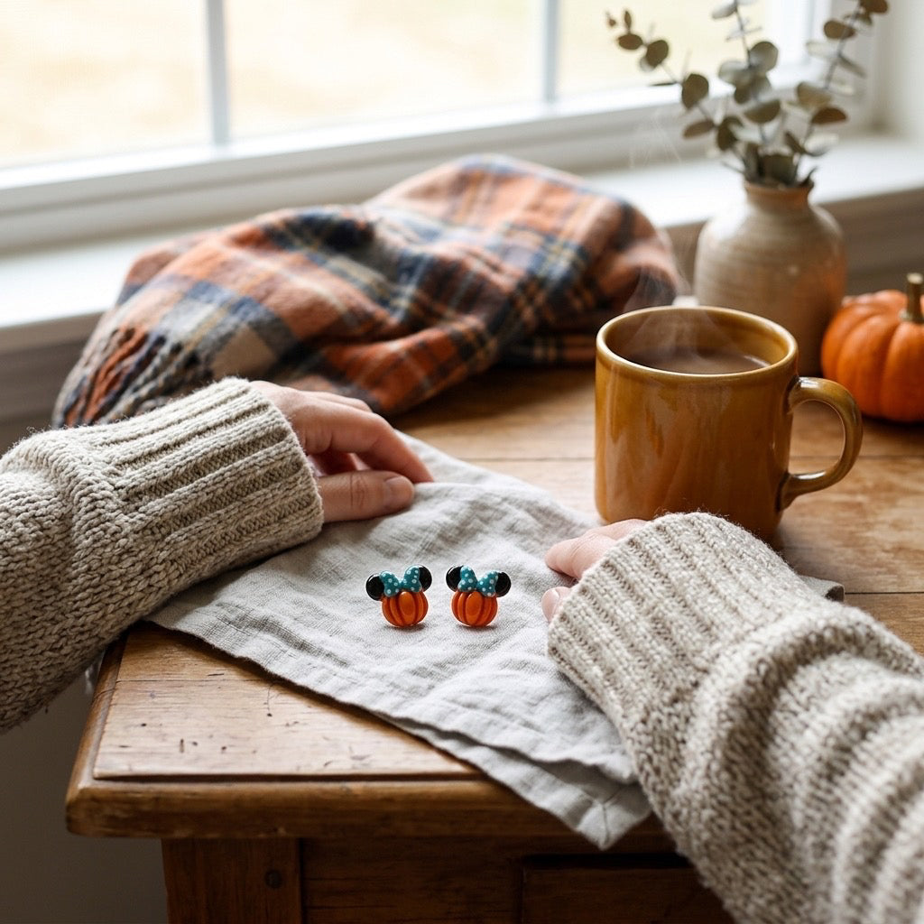Pumpkin Mouse Bow Stud Earrings