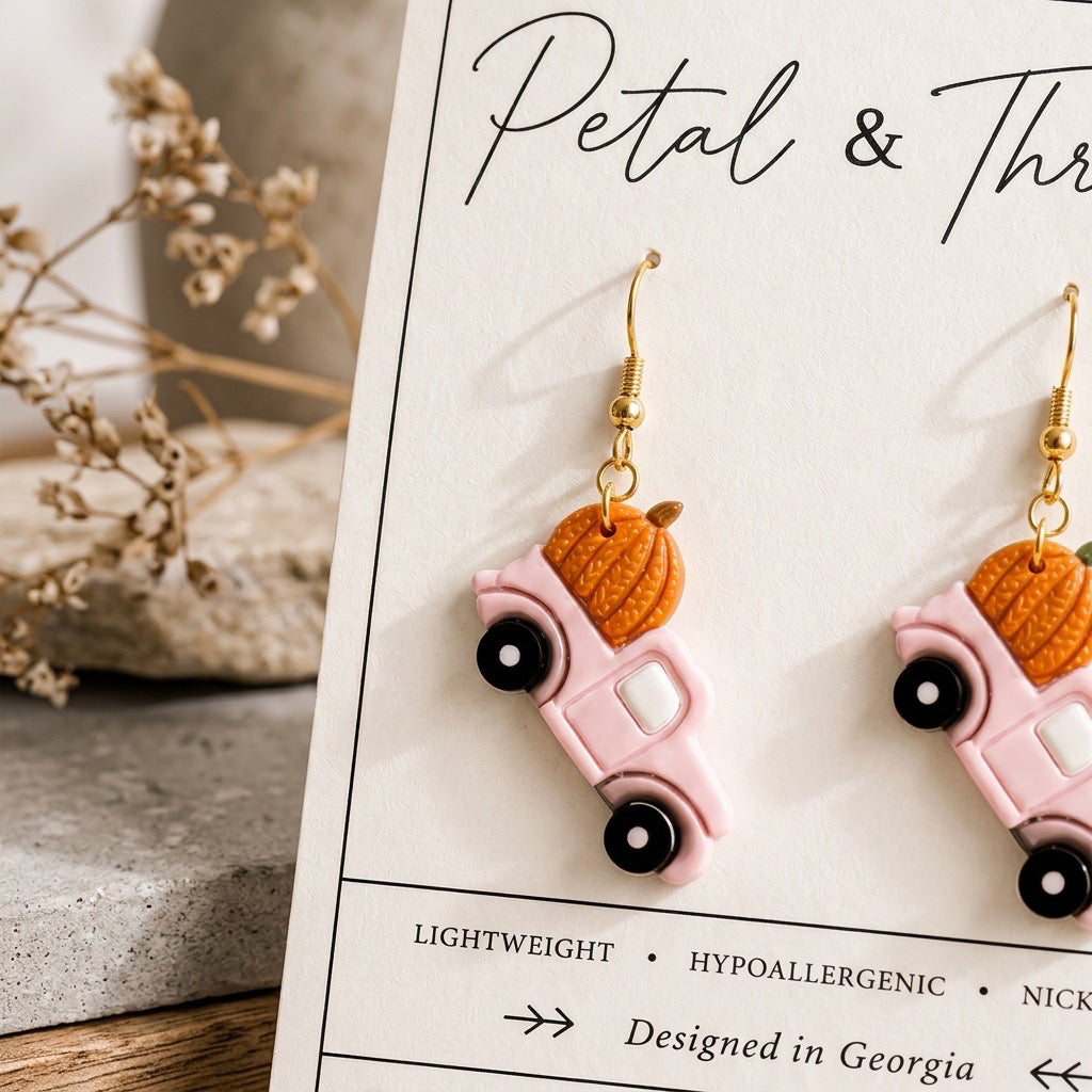 Pink Pumpkin pickup truck dangles