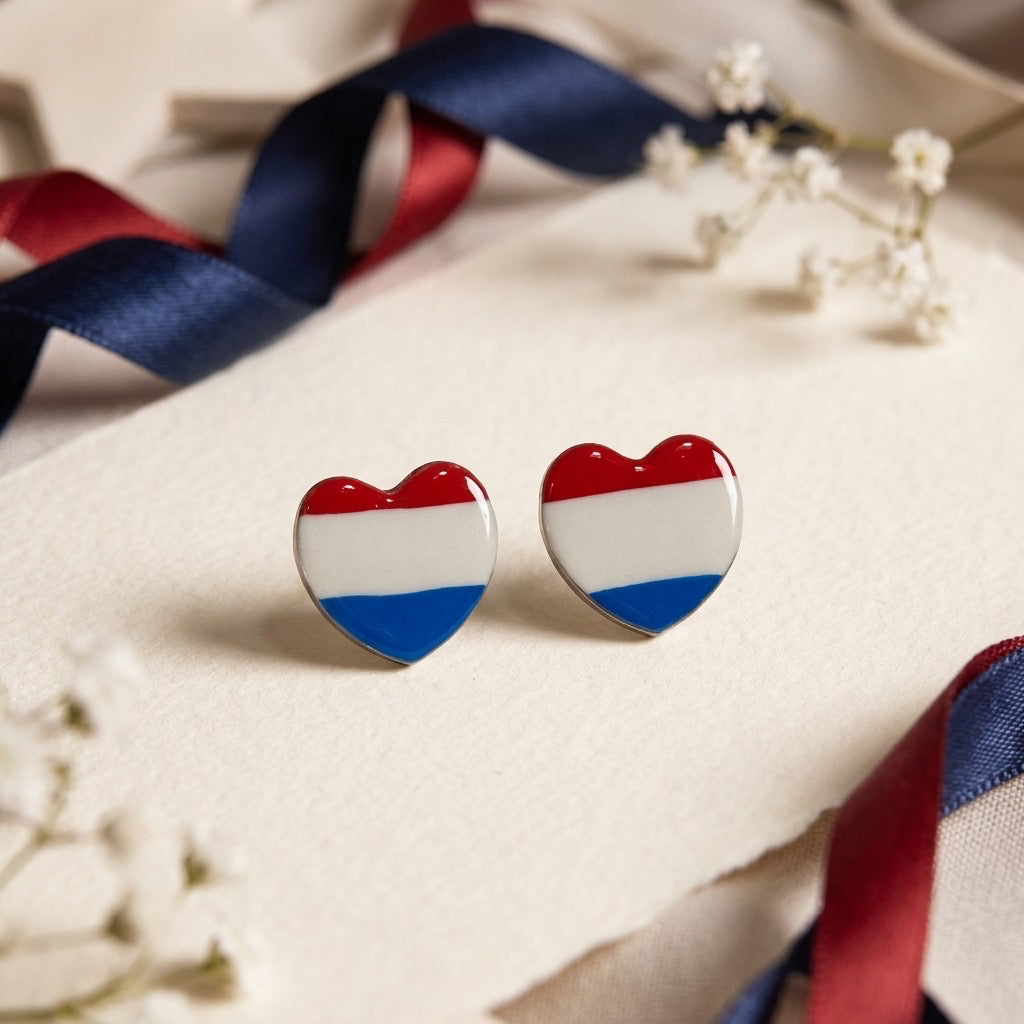 Patriotic Heart Stud Earrings