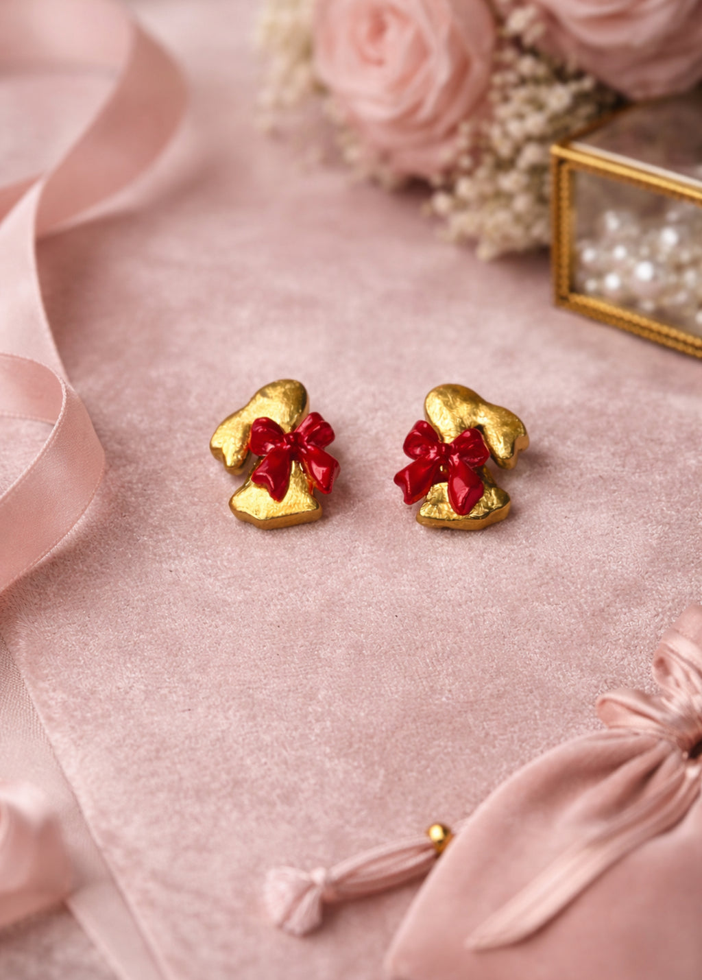 Gold Bunny Bow Stud Earrings | Easter Bunny Jewelry Hypoallergenic
