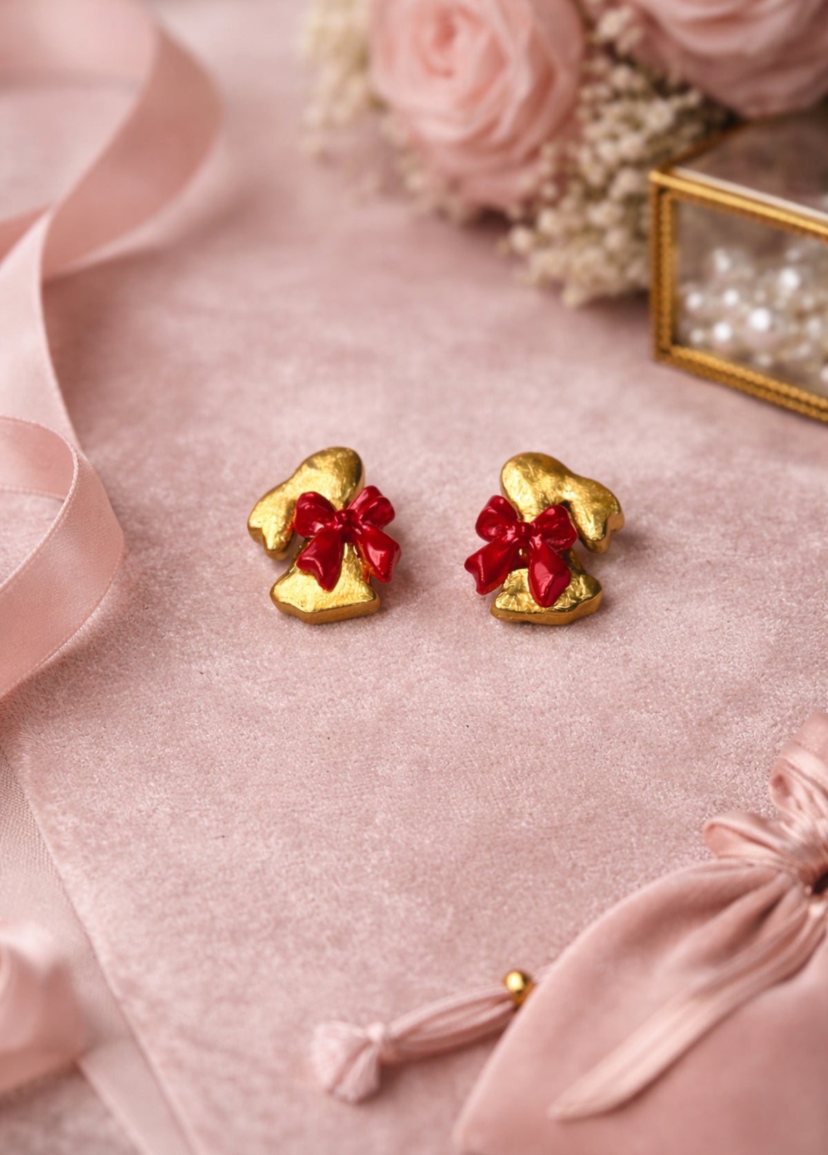 Gold Bunny Bow Stud Earrings | Easter Bunny Jewelry Hypoallergenic