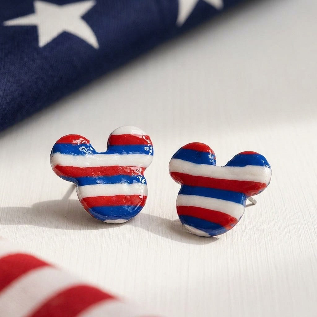 Patriotic Mouse Head Striped Stud Earrings
