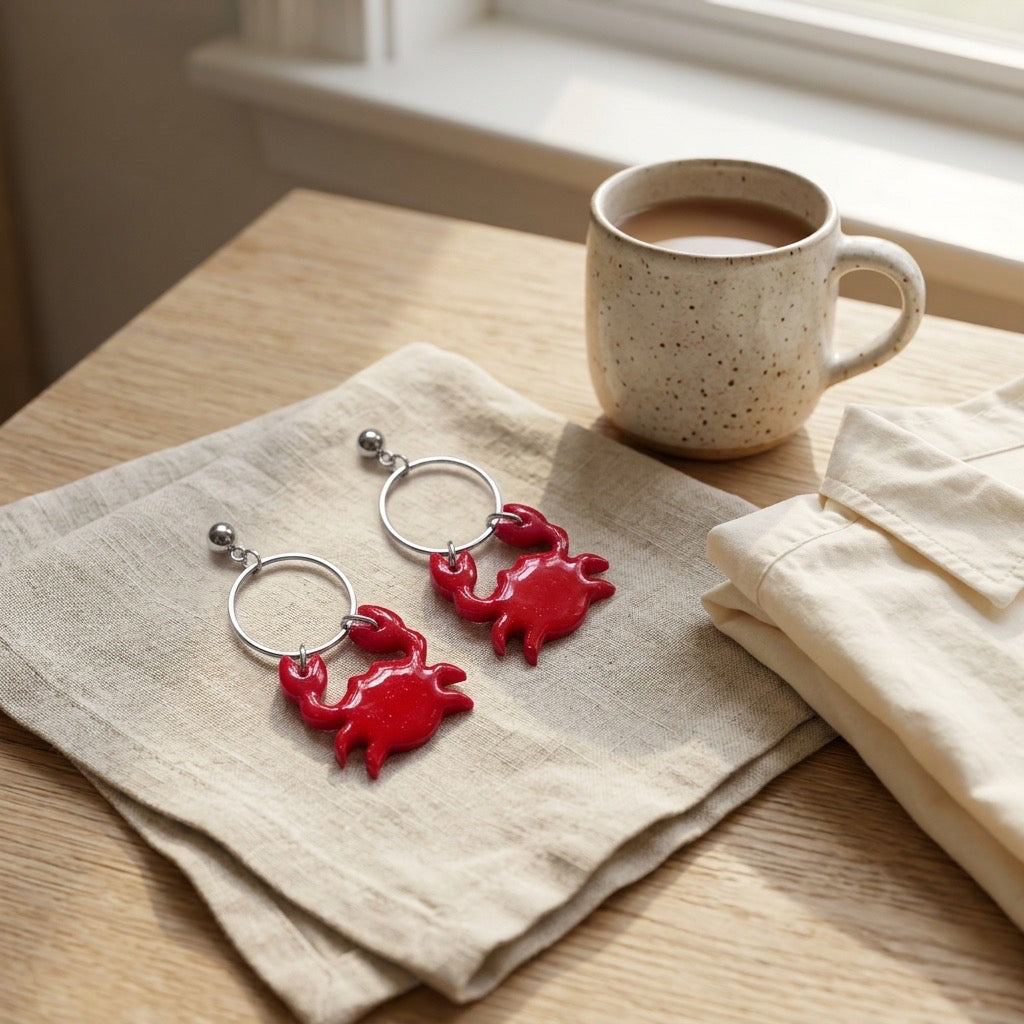 Crabby Chic Hoop Dangles – Handmade Coastal Statement Earrings