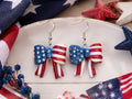 Stars & Stripes Bow Dangle Earrings – Handmade Patriotic Polymer Clay Earrings