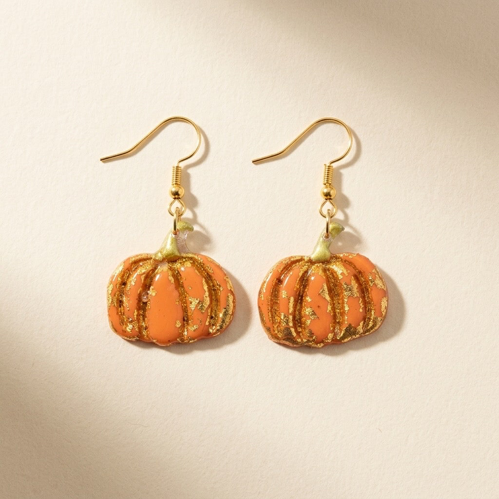 Gilded Harvest Pumpkin Dangle Earrings