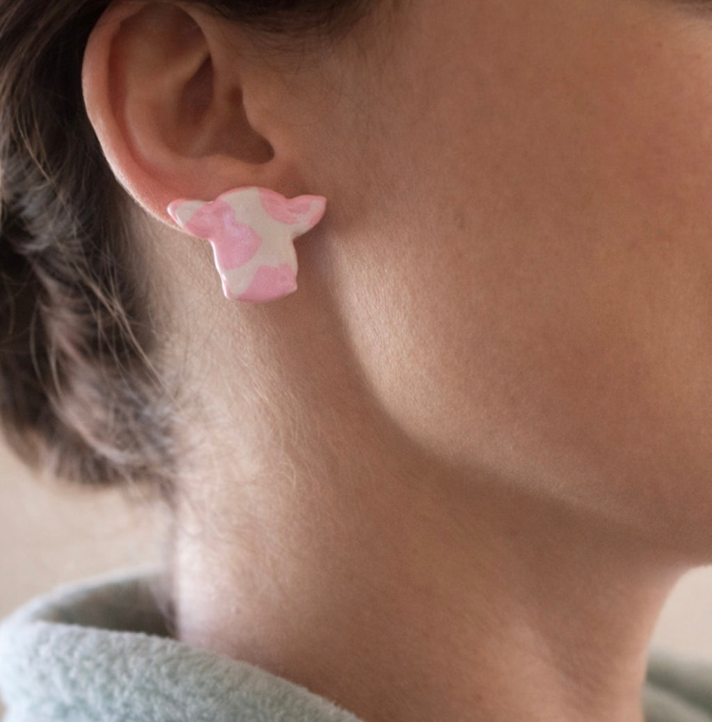 Pink Cowprint Cow Stud Earrings
