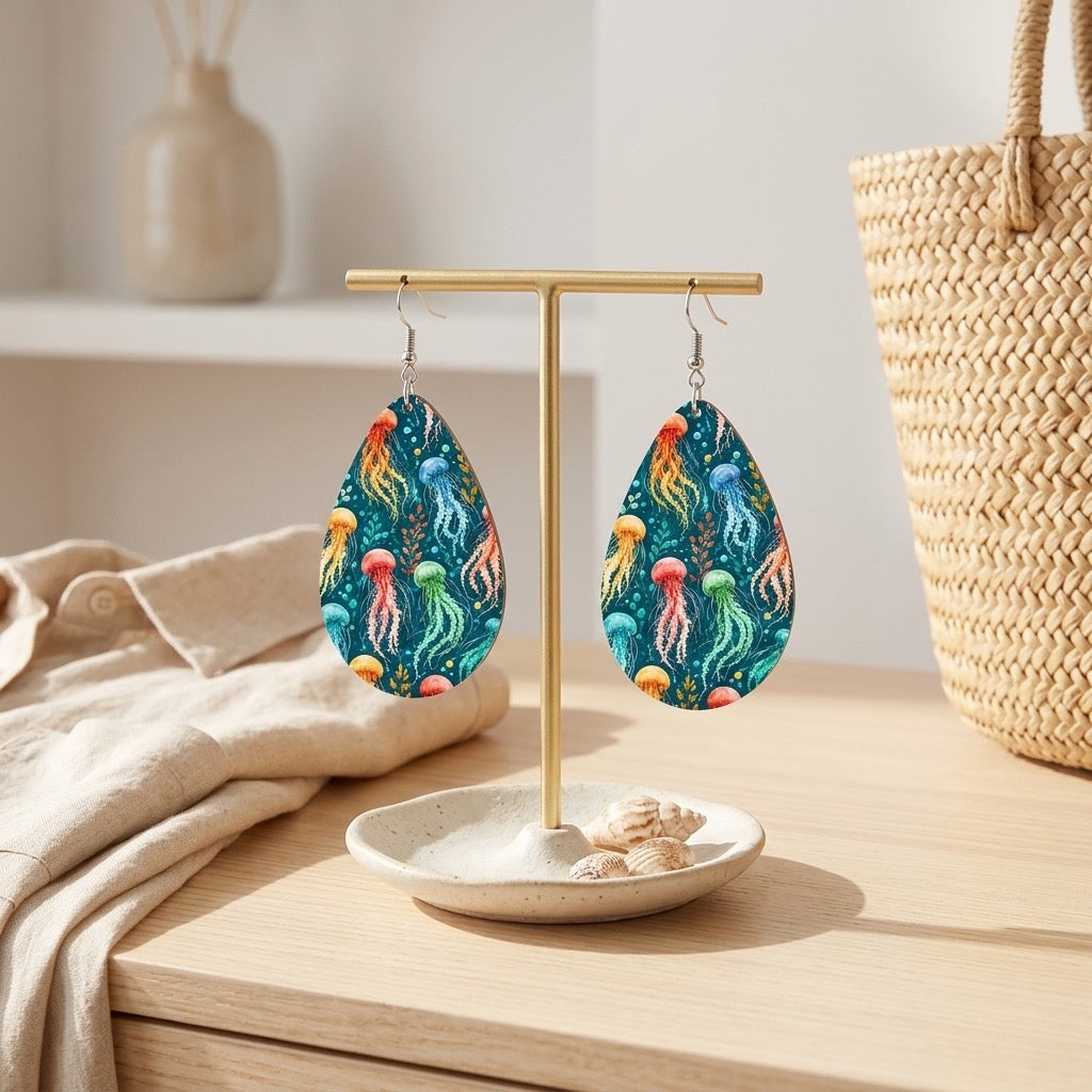 Jellyfish Coastal Earrings – Handmade Ocean-Inspired Teardrop Dangles