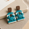 Seafoam Crab Coastal Dangles – Handmade Matte Polymer Clay Earrings