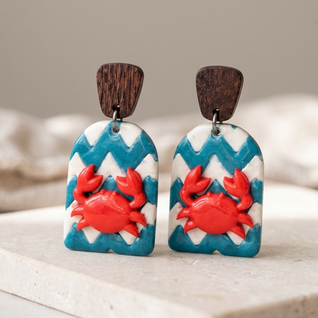 Coastal Crab Chevron Earrings – Nautical Dangles