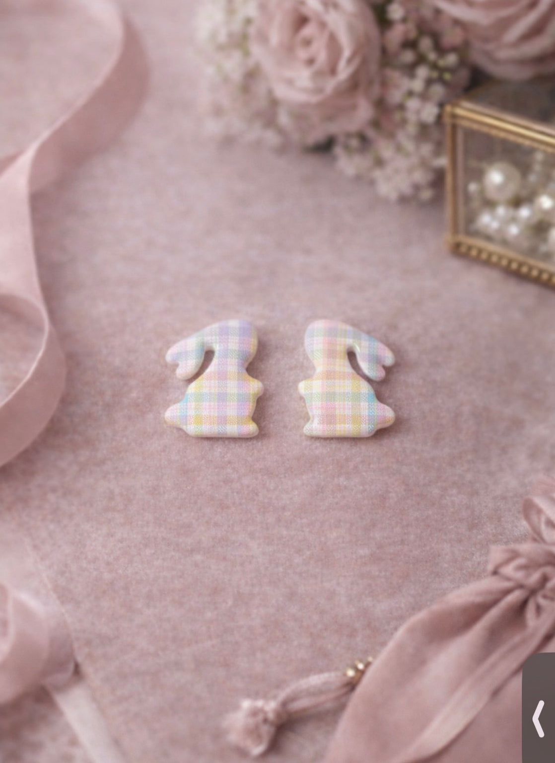 Pastel Plaid Bunny Stud Earrings | Easter Bunny Earrings | Nickel Free Studs