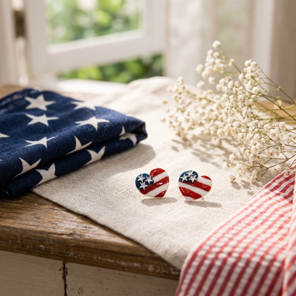 Patriotic Heart Stud Earrings