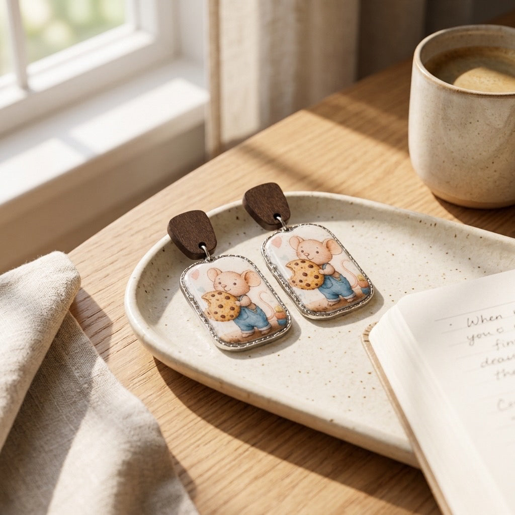 Sweet Little Mouse & Cookie Earrings