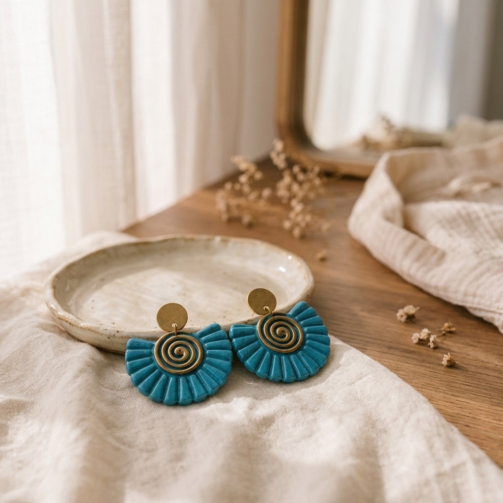 Ocean Spiral Earrings – Handmade Coastal Statement Dangles