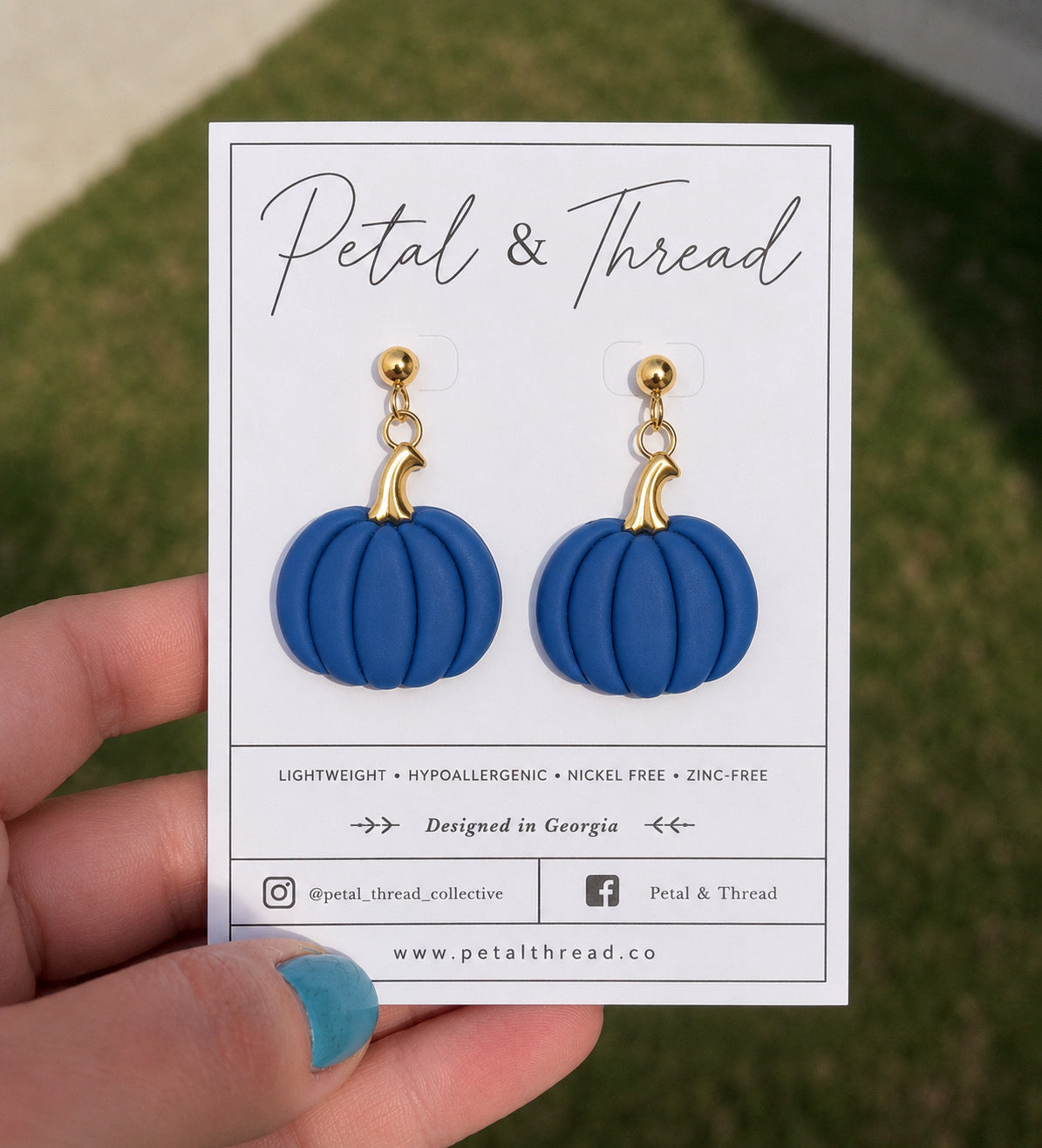 Matte Blue Pumpkin Dangle Earrings