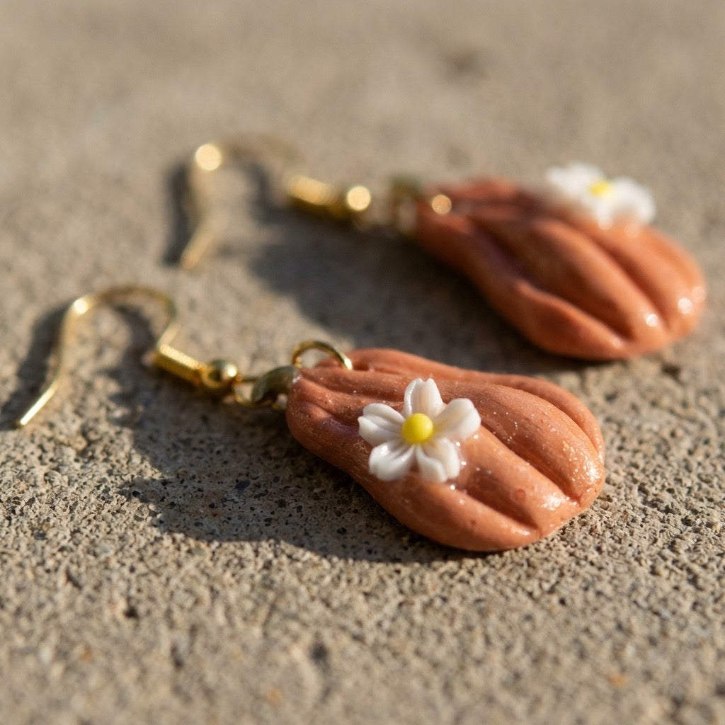 Terracotta Daisy Gourd Dangle Earrings