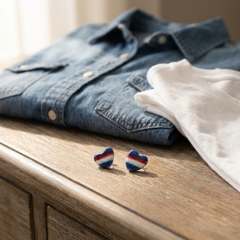 Patriotic Heart Striped Stud Earrings
