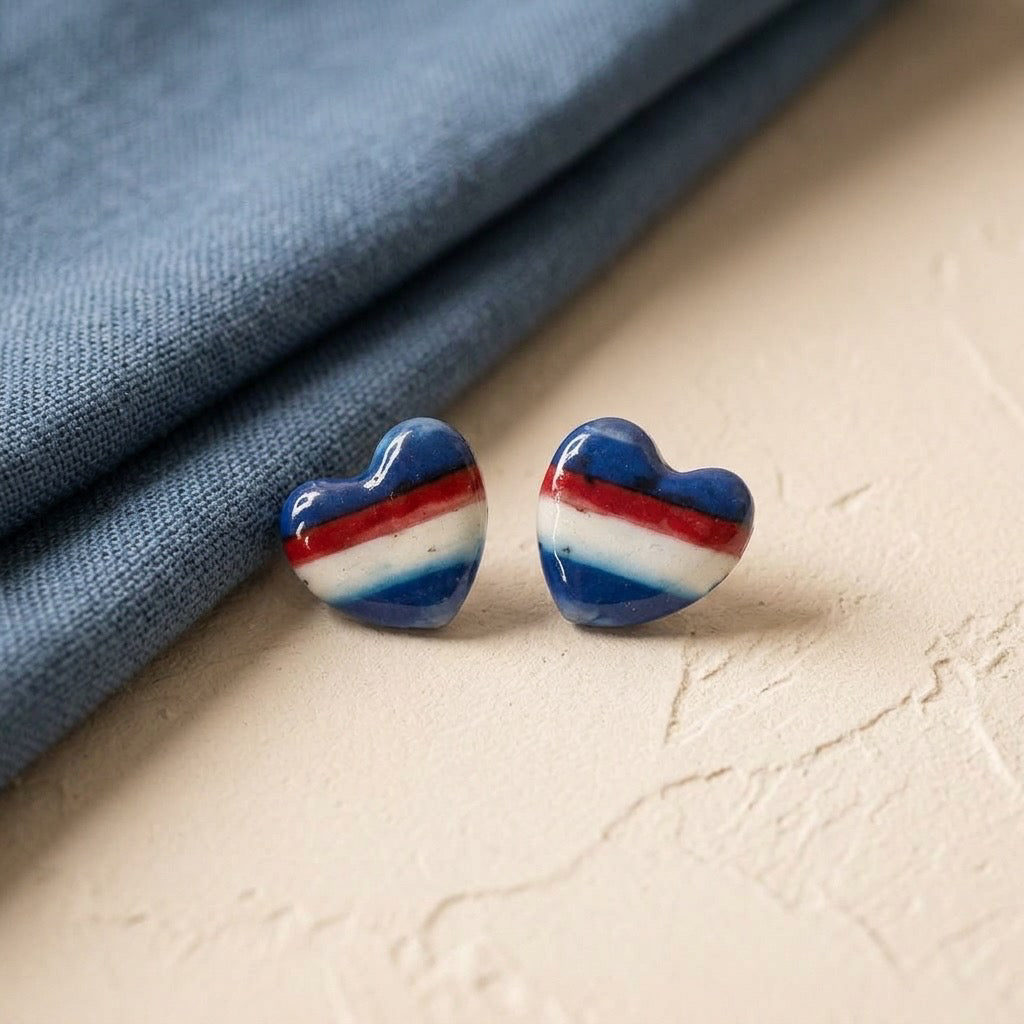 Patriotic Heart Striped Stud Earrings