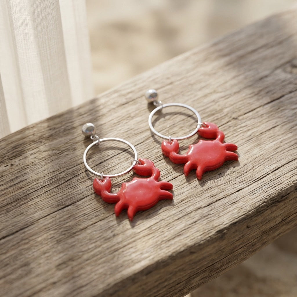 Crabby Chic Hoop Dangles – Handmade Coastal Statement Earrings