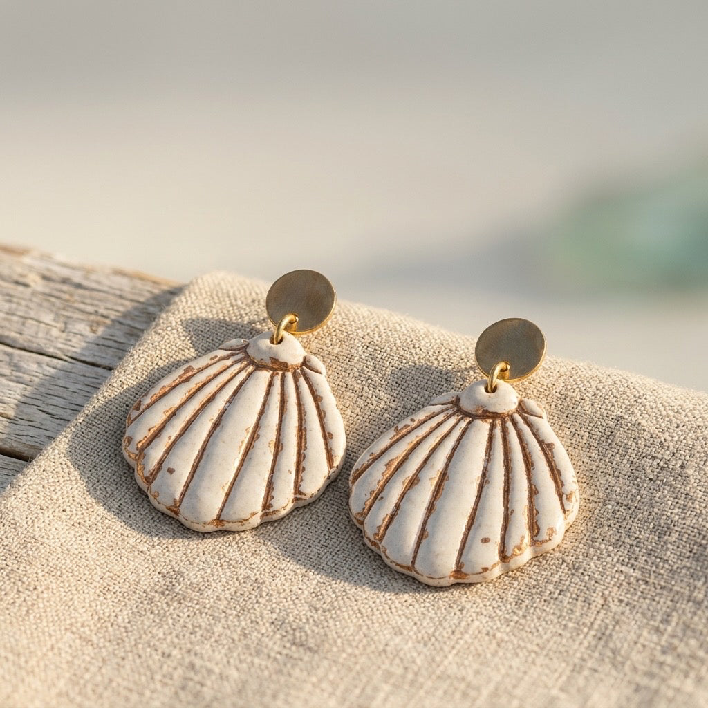 Sandy Shore Shell Dangles – Handmade Coastal Earrings