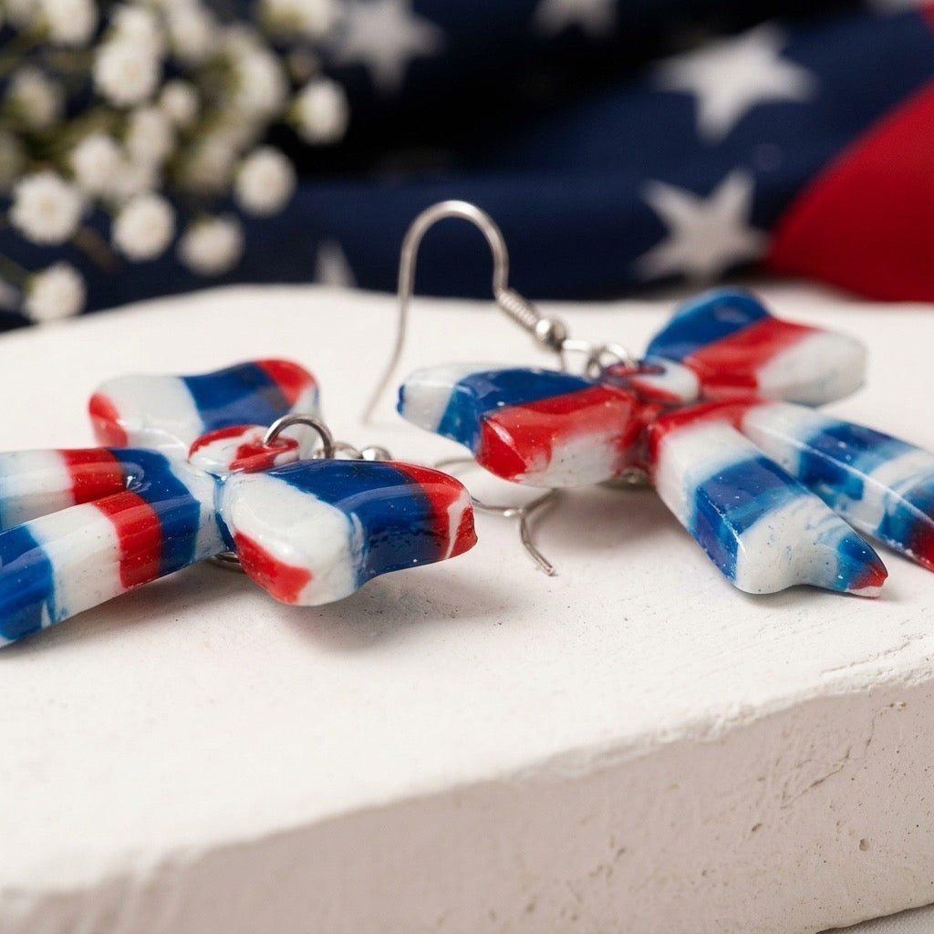 Patriotic Striped Bow Dangle Earrings