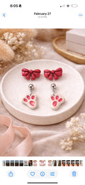 Pink Bow & Bunny Footprint Earring Set | Easter Jewelry Multi Pack