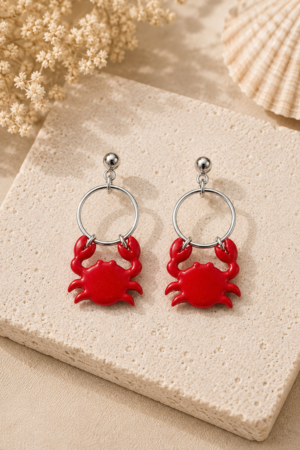 Crabby Chic Hoop Dangles – Handmade Coastal Statement Earrings