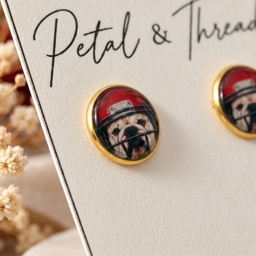 Georgia Bulldogs Red Helmet Mascot 12mm Gold Stud Earrings