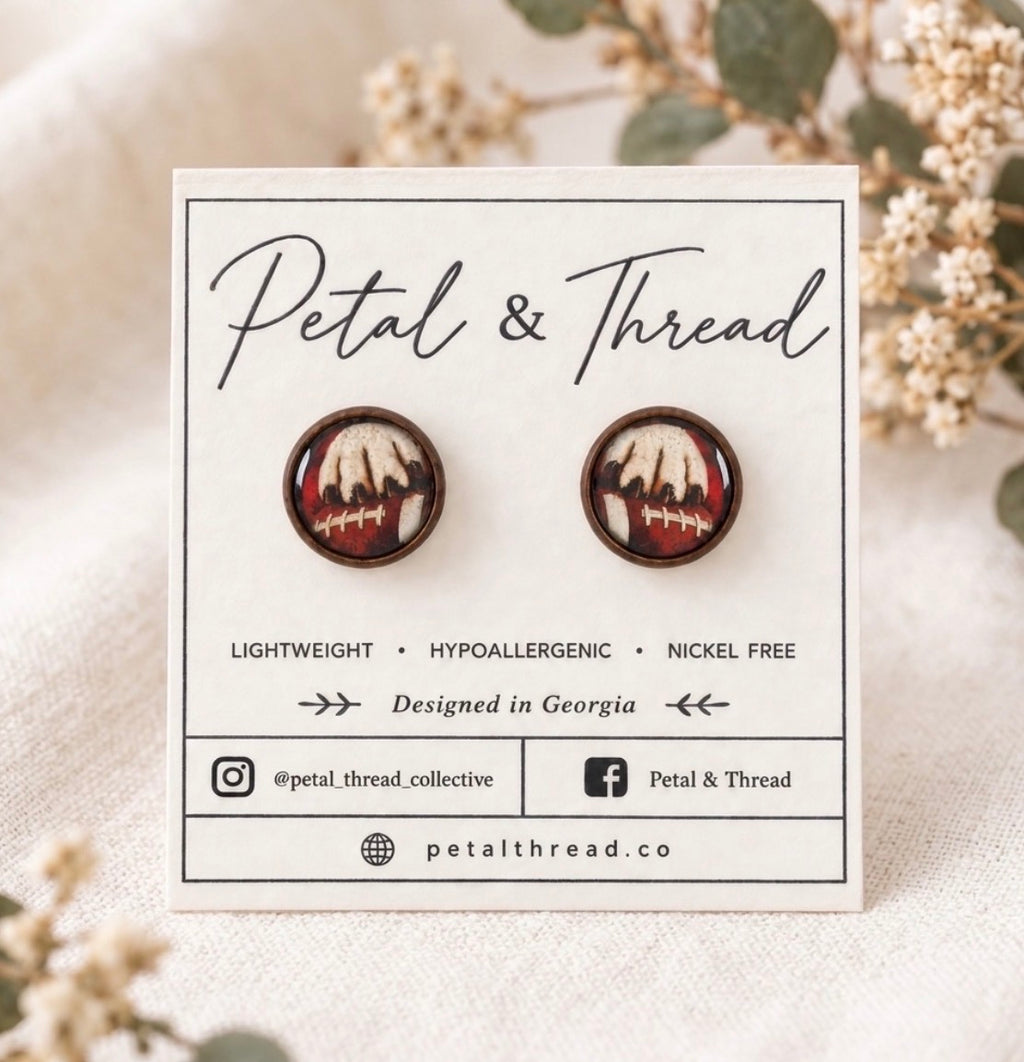 Georgia Bulldog Inspired Dog paw football 12mm wood post studs