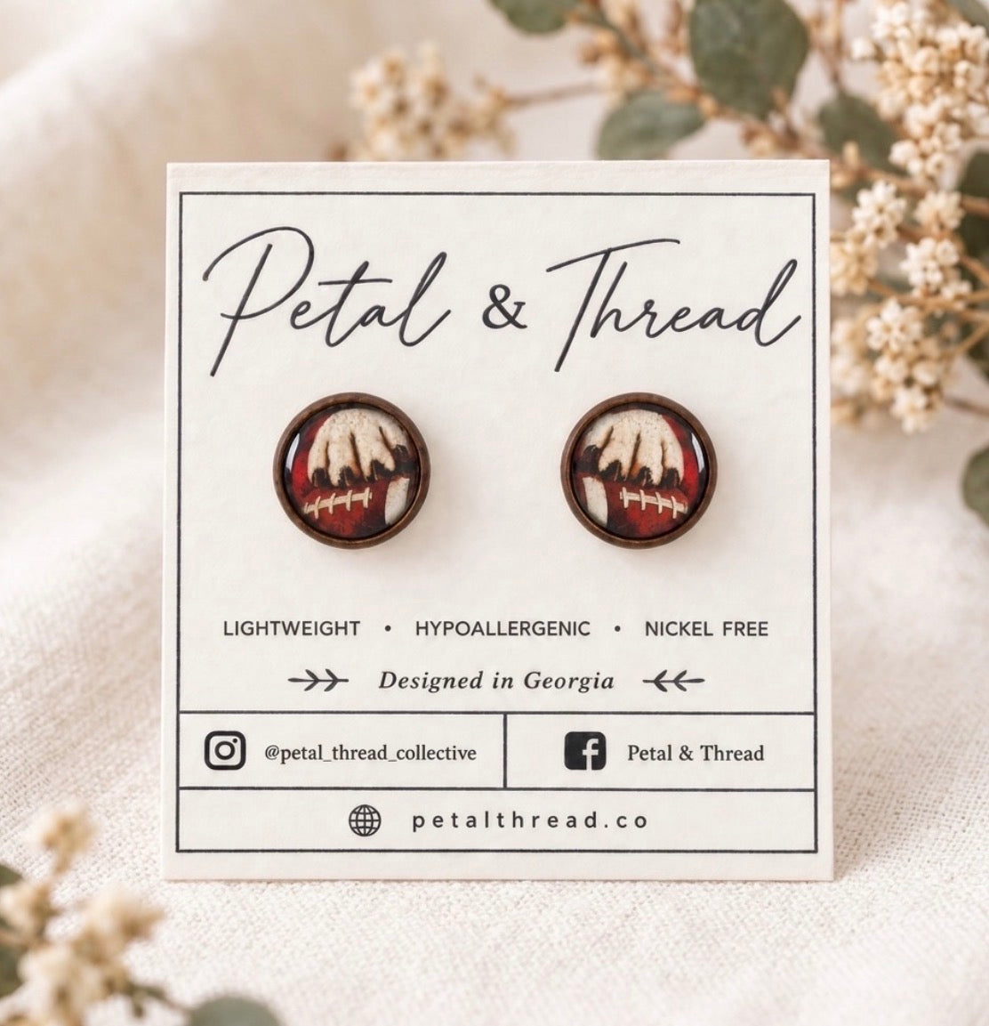 Georgia Bulldog Inspired Dog paw football 12mm wood post studs