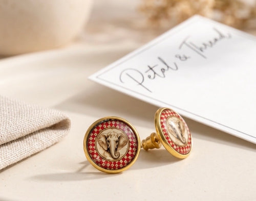 Alabama Elephant Portrait Checkerboard Stud Earrings