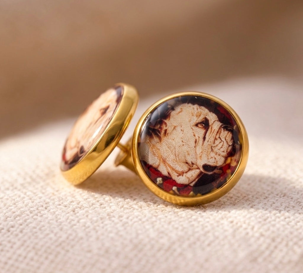 Bulldog Portrait Gold Stud Earrings