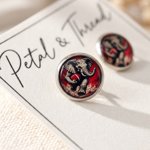 Alabama Elephant Football Stud Earrings