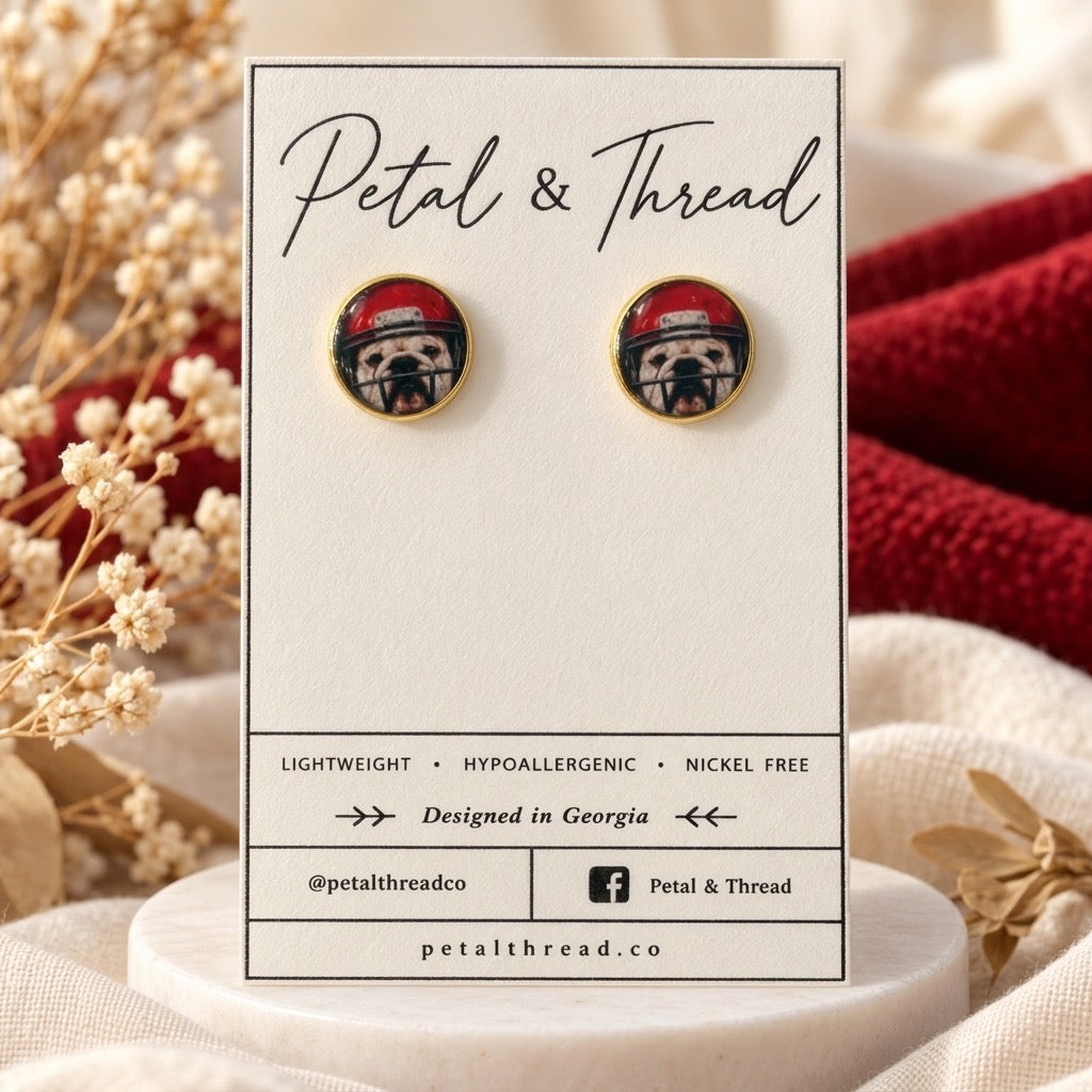 Georgia Bulldogs Red Helmet Mascot 12mm Gold Stud Earrings
