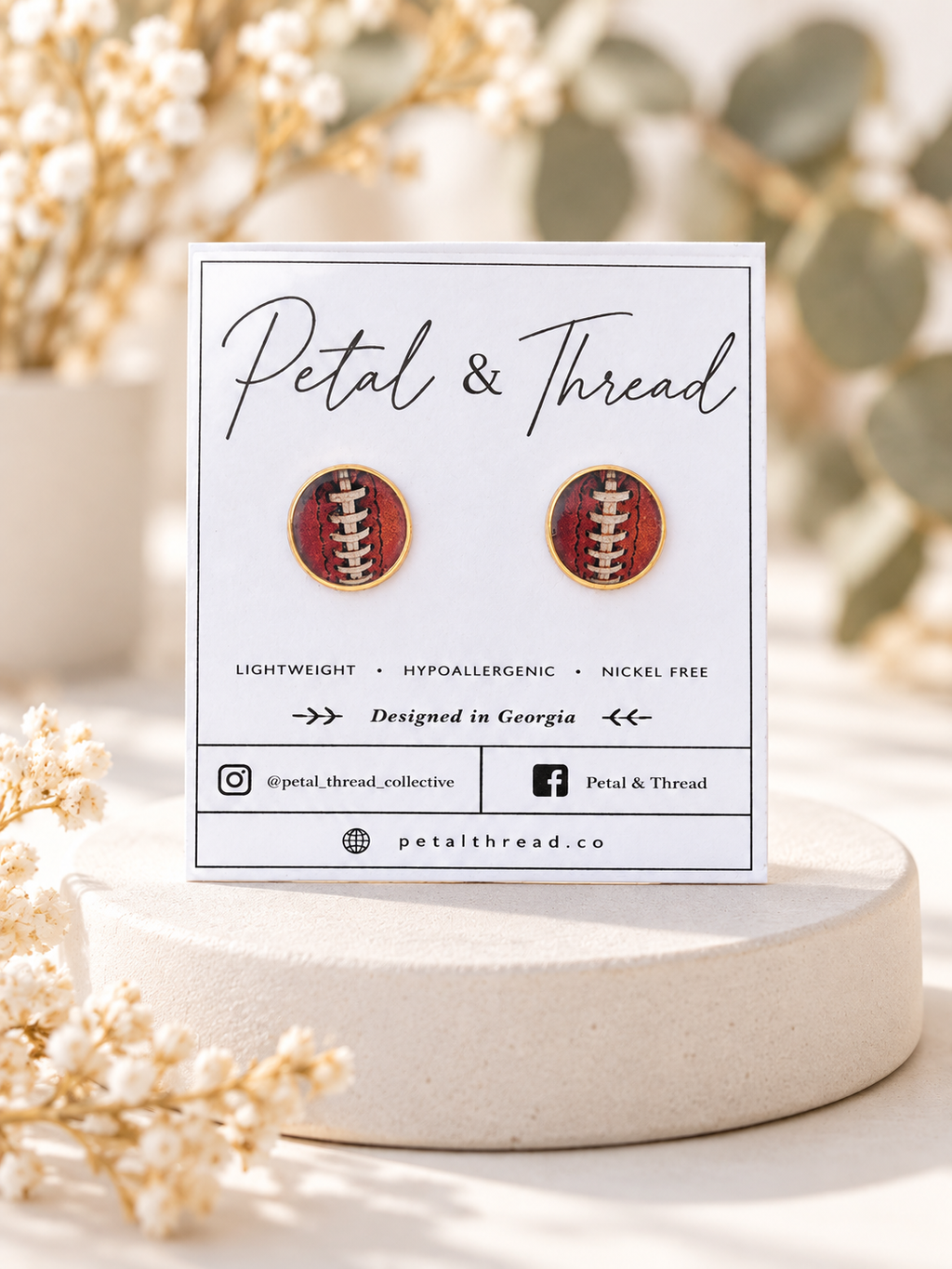 Lace Football 12mm 18k gold plated studs
