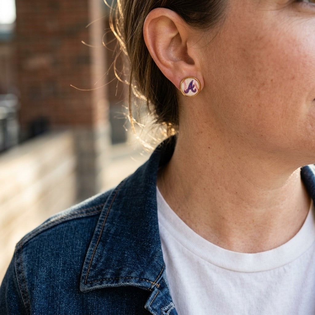 Braves Baseball inspired 12mm 18k gold plated studs