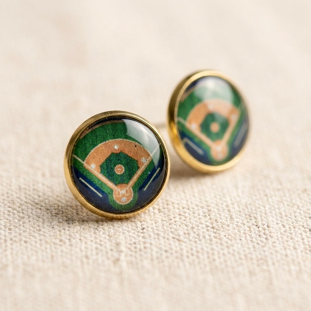 Baseball Diamond 12mm 18k gold plated studs
