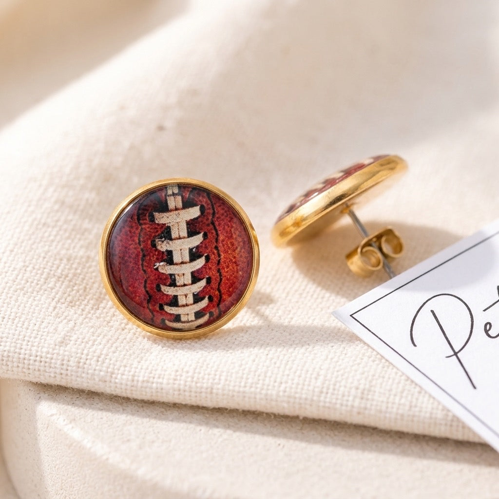 Lace Football 12mm 18k gold plated studs