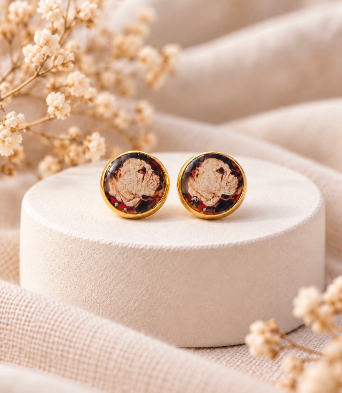 Bulldog Portrait Gold Stud Earrings