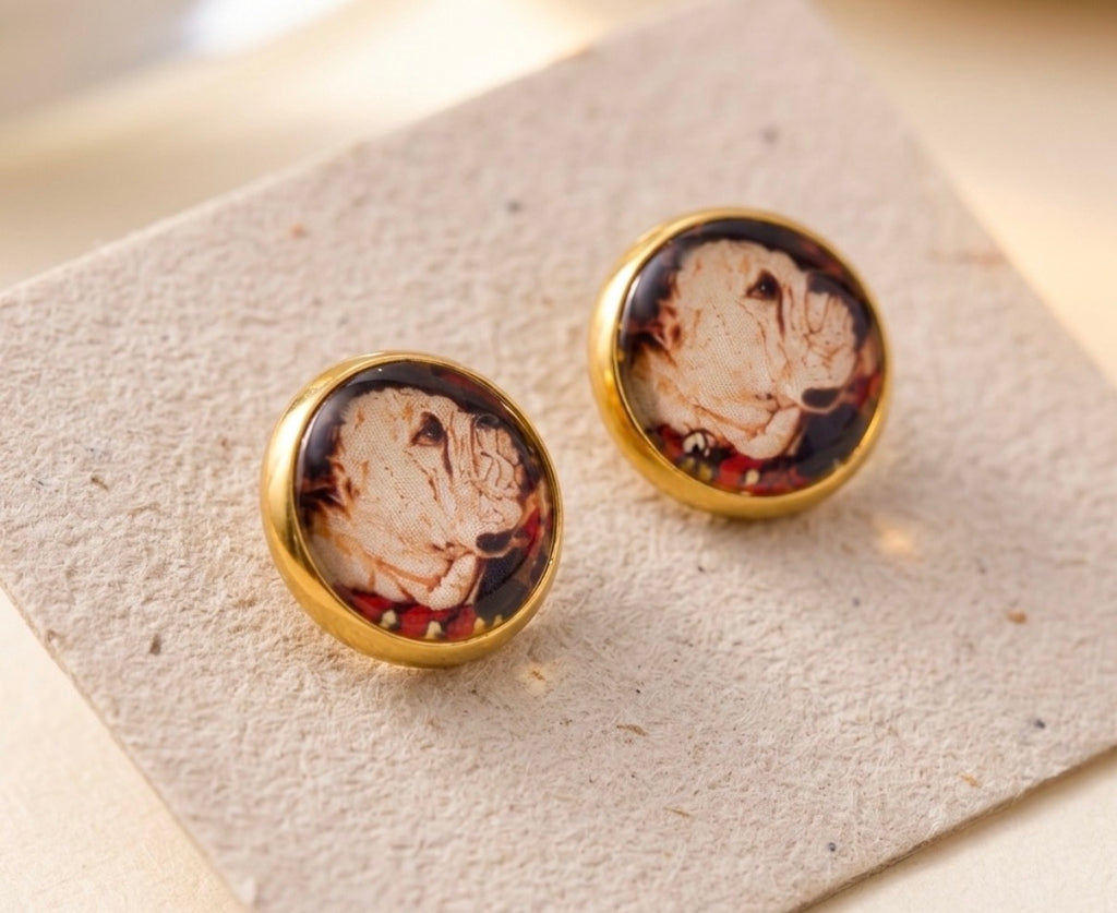 Bulldog Portrait Gold Stud Earrings