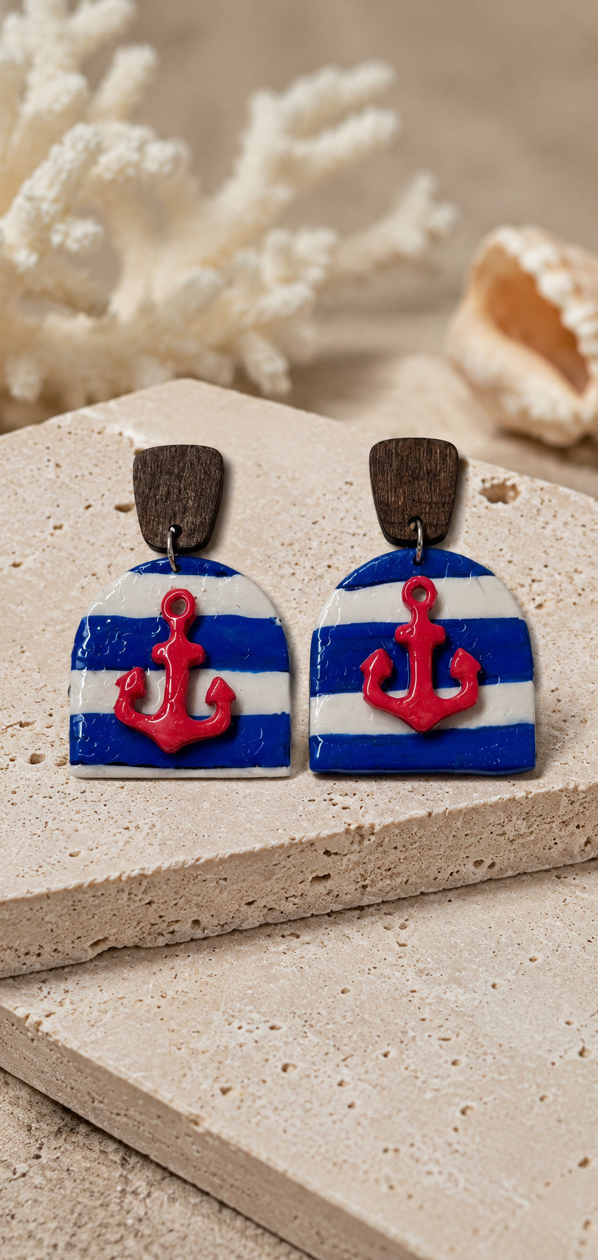 Nautical Anchor Statement Earrings – Handmade Coastal Polymer Clay Earrings