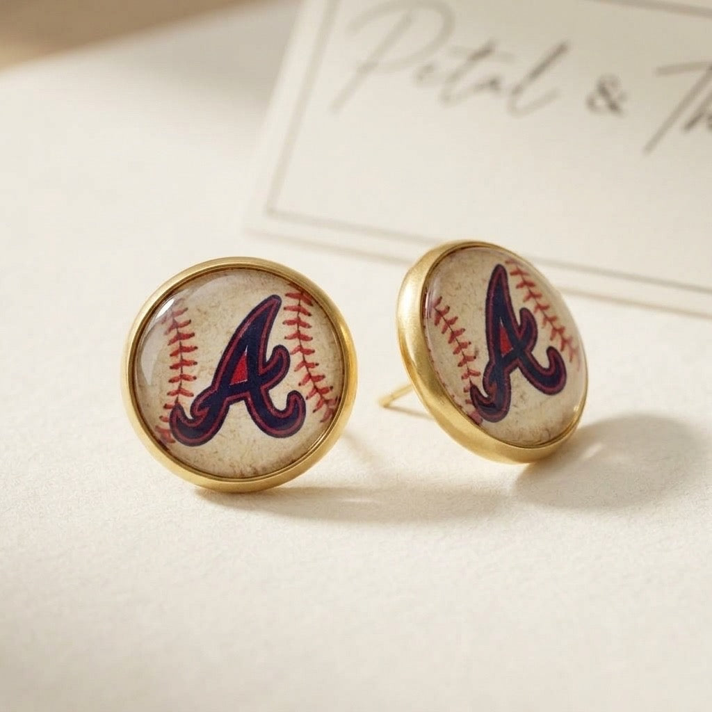 Braves Baseball inspired 12mm 18k gold plated studs