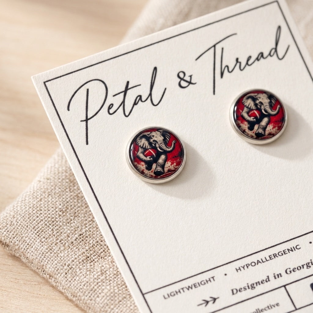 Alabama Elephant Football Stud Earrings