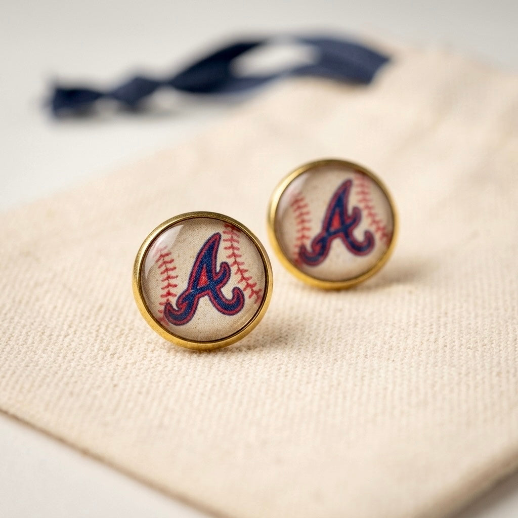 Braves Baseball inspired 12mm 18k gold plated studs
