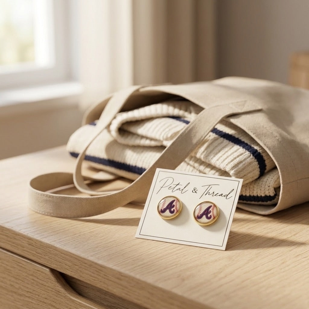 Braves Baseball inspired 12mm 18k gold plated studs